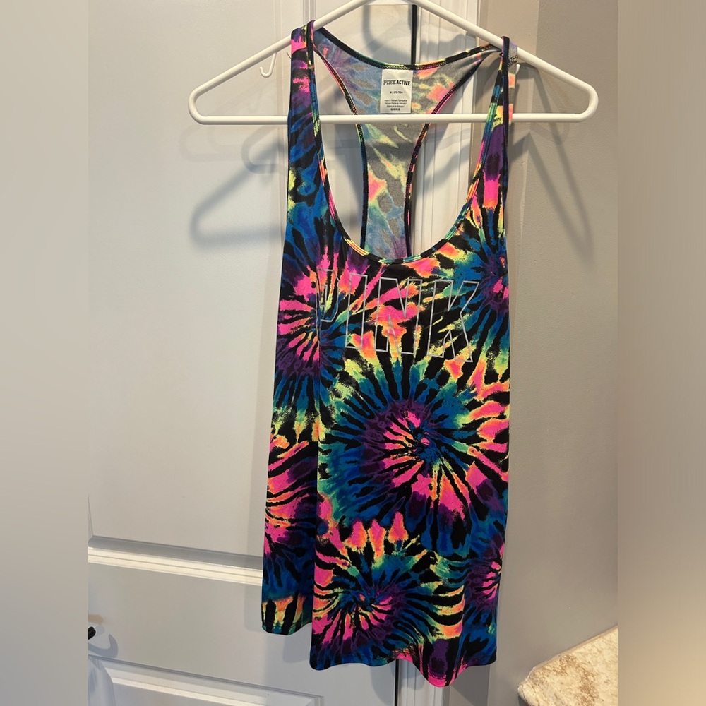 VS Pink Rainbow Tie Dye Racerback Tank Top Medium